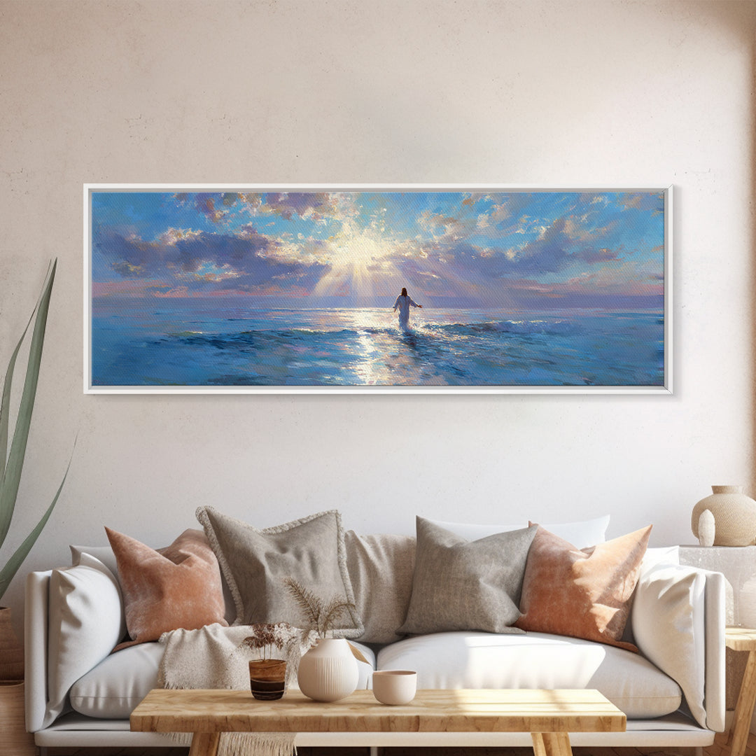 Soft Horizon Blessing – Framed Canvas Print – Panoramic Frame – Christian Art Canvas – Christian Wall Art – Jesus Painting – Christmas Art