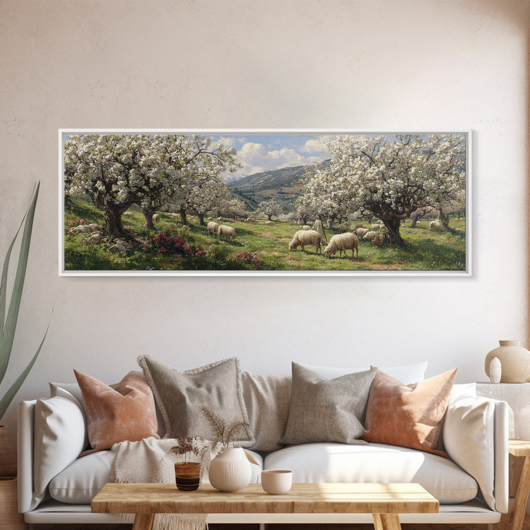 Heavenly Blossom Field – Framed Canvas Print – Christian Christmas Art – Panoramic Art – Christian Wall Art – Jesus Art Print – Christian C