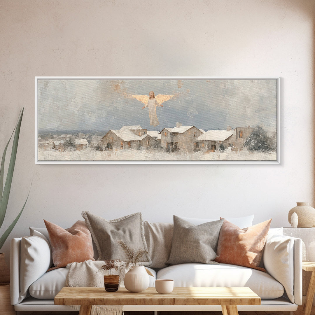 Winter Angel Rise – Framed Canvas Print – Christian Wall Art – Panoramic Art – Christian Art Print – Christmas Art – Modern Christian Art