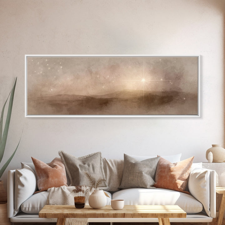 Bethlehem Glow, Framed Canvas Print, Christian Christmas Art, Panoramic Art, Christian Art Canvas, Christmas Wall Art, Christian Decor For