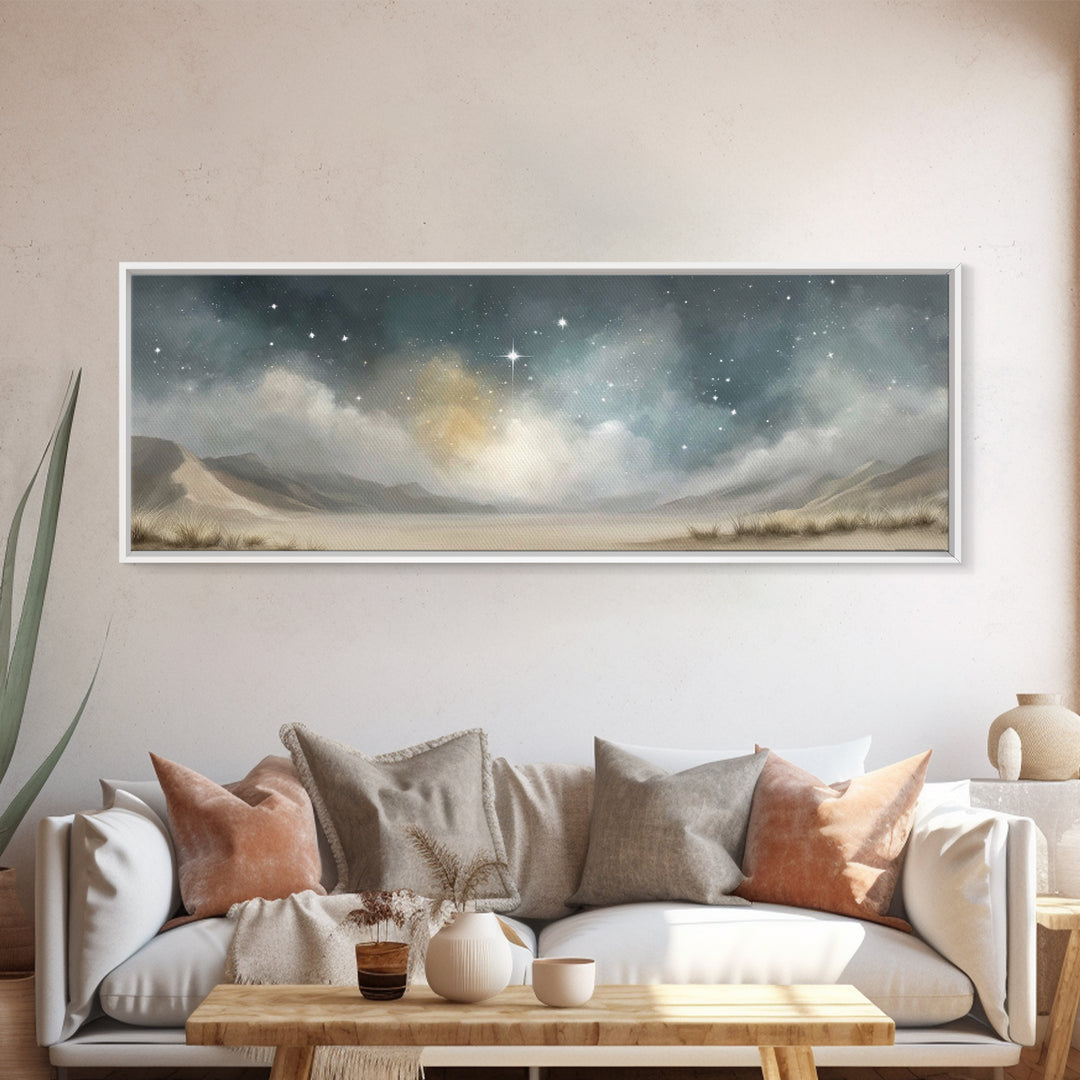 Sacred Star Rising | Framed Canvas Print | Christian Wall Art | Christmas Art | Panoramic Frame | Christian Art Print | Christian Gift Idea