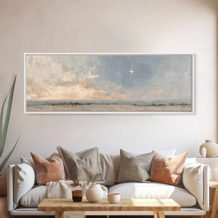 Silent Star Path, Framed Canvas Print, Christian Art, Panoramic Painting, Christmas Art Prints, Christian Wall Art, Christian Art Canvas
