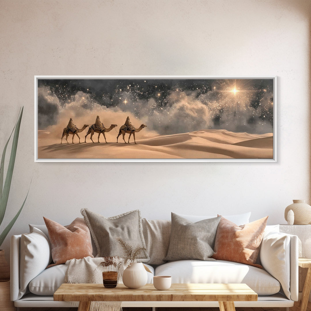 Desert Star Pilgrims – Framed Canvas Print – Christian Art Canvas – Panoramic Painting – Christmas Art – Christian Wall Art – Jesus Paintin