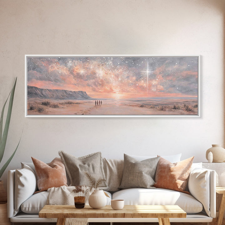 Holy Night Wonder, Framed Canvas Print, Christian Wall Art, Panoramic Art, Christian Art Canvas, Christmas Art, Jesus Painting, Christian D