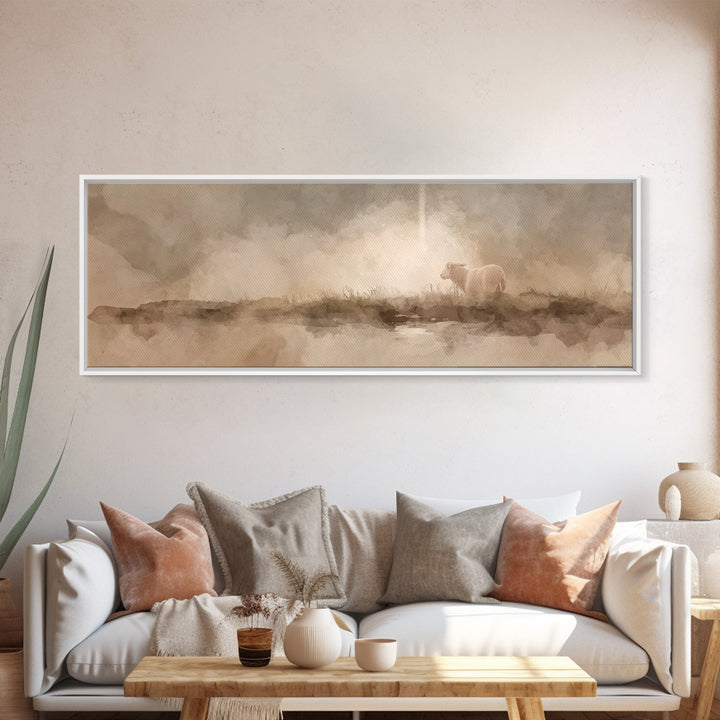 Lamb of Peace, Framed Canvas Print, Christian Art Canvas, Panoramic Wall Art, Christian Wall Art, Christmas Art, Jesus Painting, Christian