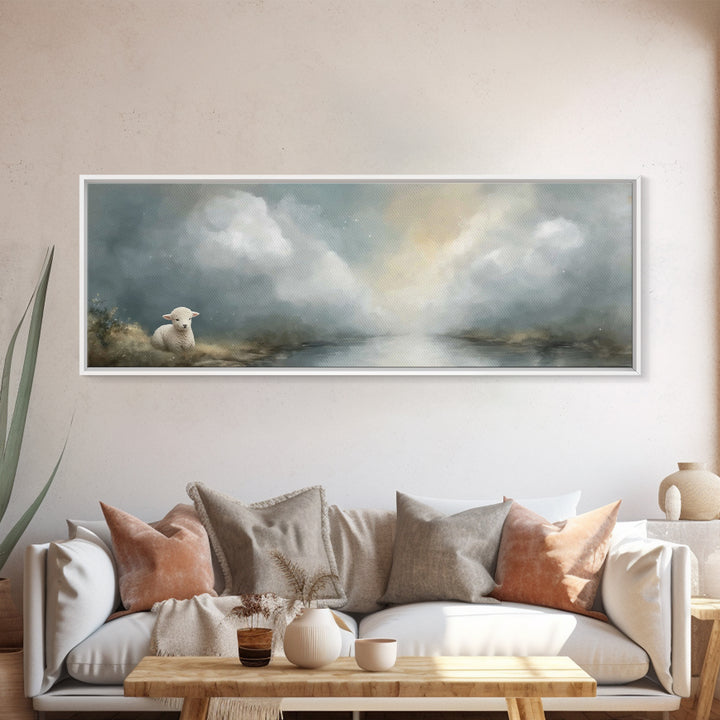 Quiet Meadow Lamb – Framed Canvas Print – Extra Wide Art – Christian Art – Christian Wall Art – Christian Art Canvas – Christian Gift – Chr