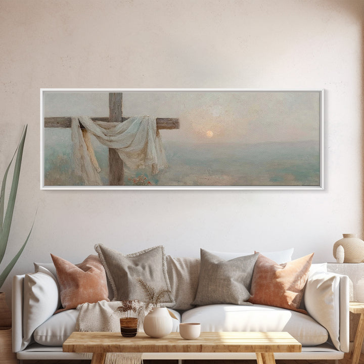Risen Hope Cross, Framed Canvas Print, Panoramic Art, Christian Wall Art, Christian Art Canvas, Christian Art, Christian Gift, Christian Pa