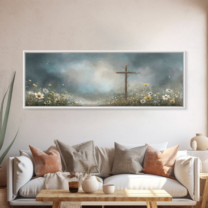 Stormlight Hope, Framed Canvas Print, Panoramic Painting, Moody Christian Art, Christian Art Work, Christian Canvas Art, Jesus Painting