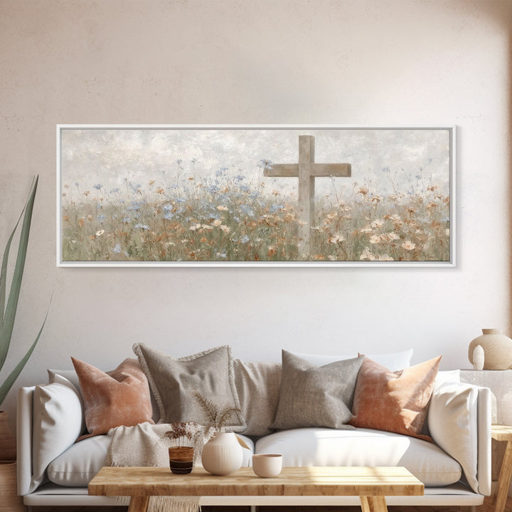 Gentle Faith Field, Framed Canvas Print, Panoramic Wall Art, Christian Art Canvas, Minimalist Christian Art, Christian Decoration, Large Ch