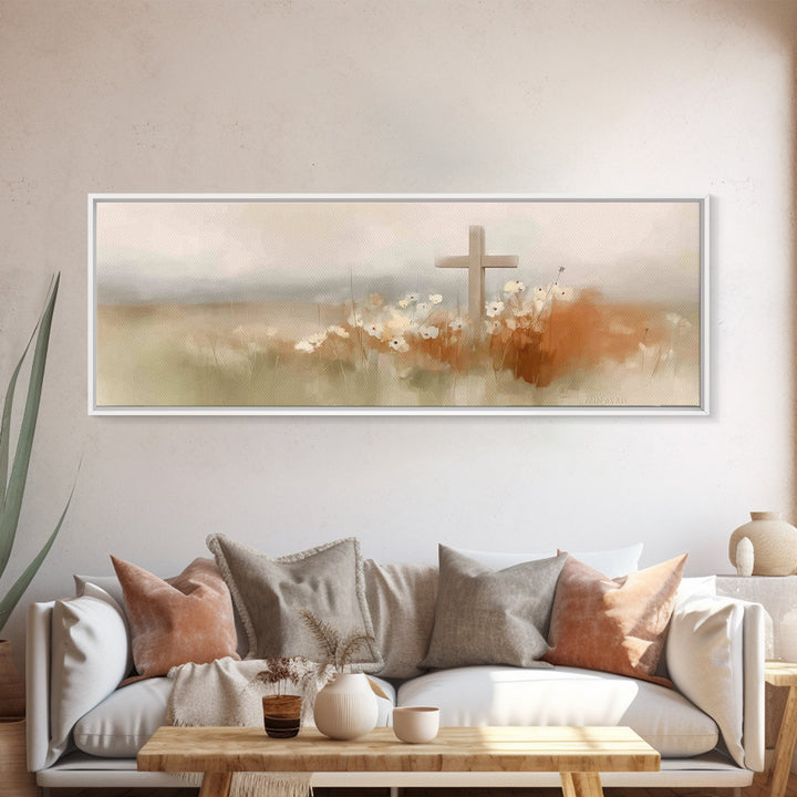 Soft Horizon Cross | Framed Canvas Print | Panoramic Art | Christian Christmas Art | Christian Wall Art | Christian Gift Ideas | Modern Chr