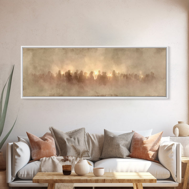 Soft Vigil Serenity - Framed Canvas Print - Christian Wall Art - Panoramic Art - Christian Christmas Art - Christian Art Canvas - Devotiona