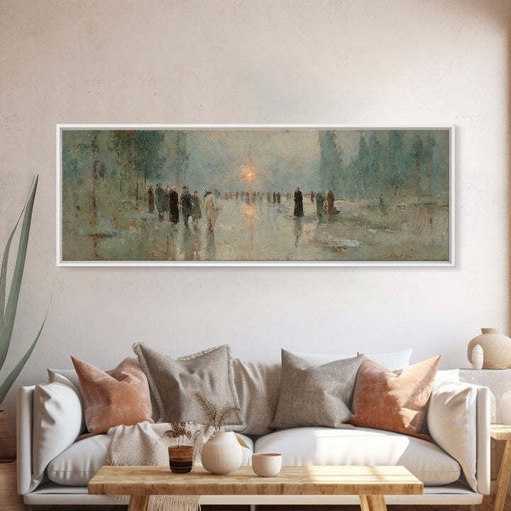 Pilgrims In Light – Framed Canvas Print – Panoramic Painting – Christian Art Print – Vintage Christian Art – Christian Wall Art – Christmas