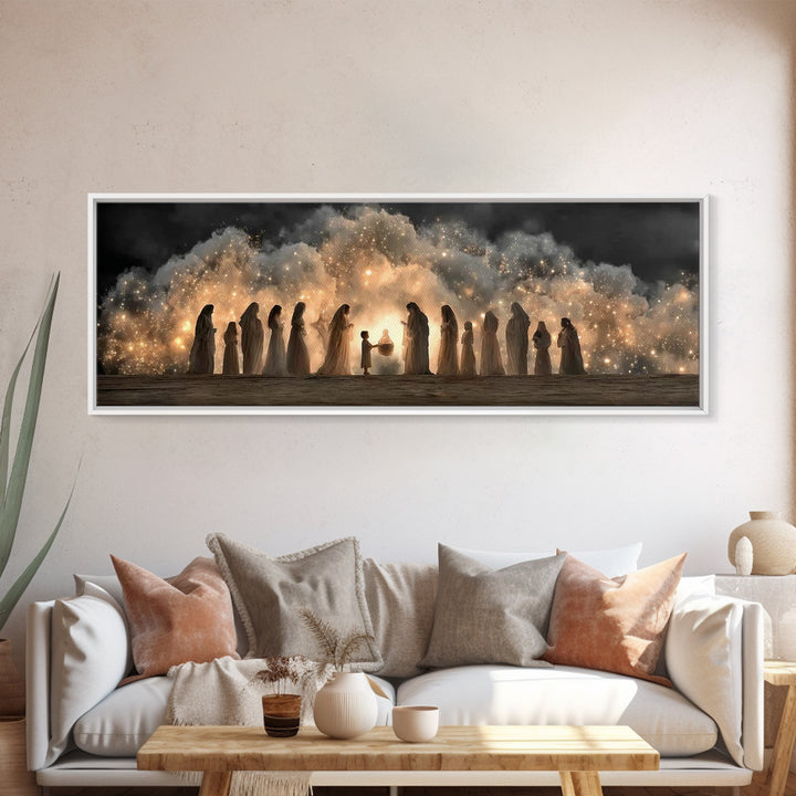 Circle Of Angels, Framed Canvas Print, Panoramic Wall Art, Jesus Christmas Art, Christian Christmas Decor, Christian Art Work, Christian Ca