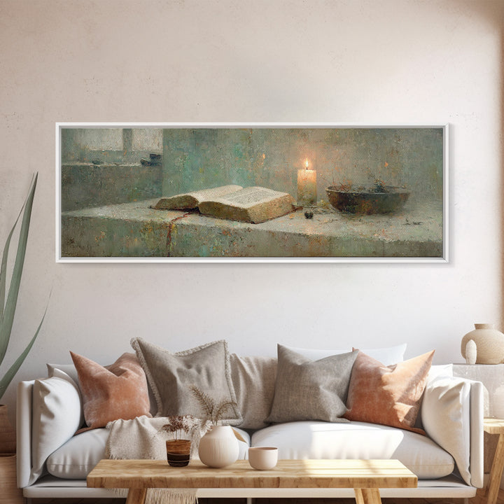 Sacred Study – Framed Canvas Print – Panoramic Painting – Christian Art Canvas – Christian Art Work – Christian Gift – Moody Christian Art