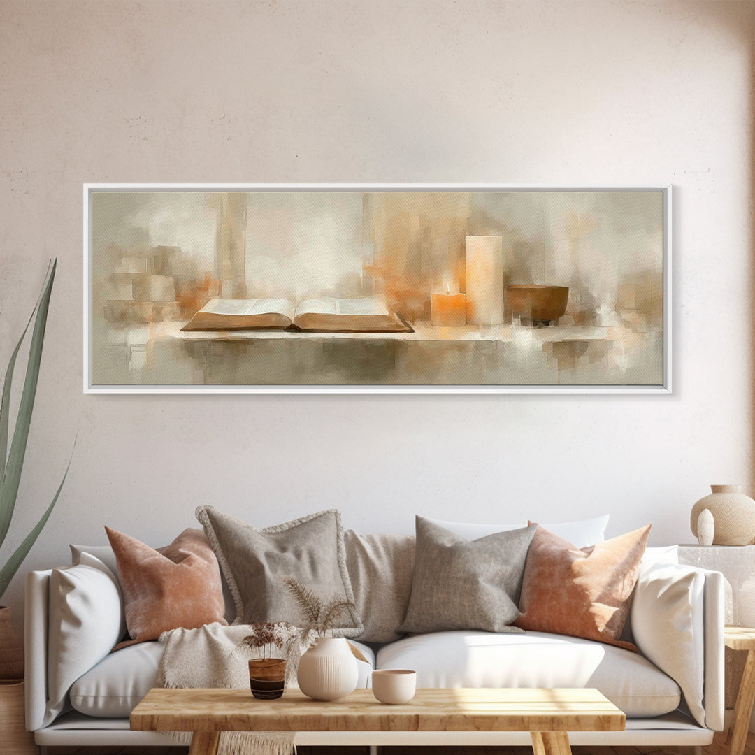 Holy Word Glow, Framed Canvas Print, Panoramic Frame, Minimalist Christian Art, Christian Art Prints, Christian Wall Art, Christian Decorat