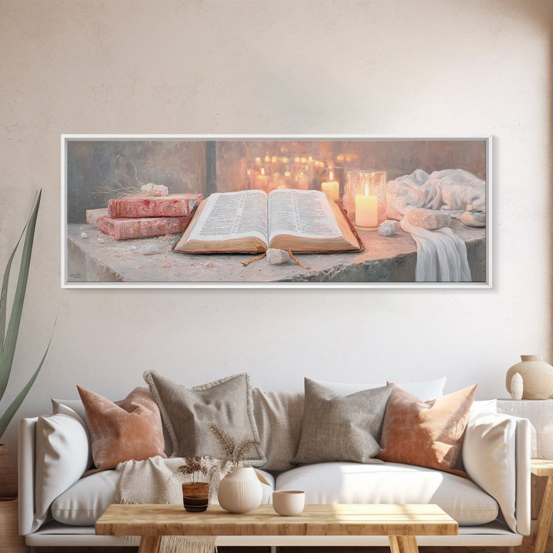 The Sacred Word – Framed Canvas Print – Christian Wall Art – Christian Art Canvas – Panoramic Art – Christmas Art – Christian Decor