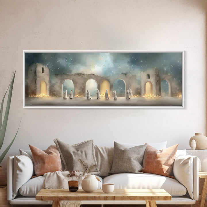 Heavenly Arches, Framed Canvas Print, Christian Art Canvas, Panoramic Wall Art, Christmas Art, Christian Painting, Christian Christmas Art