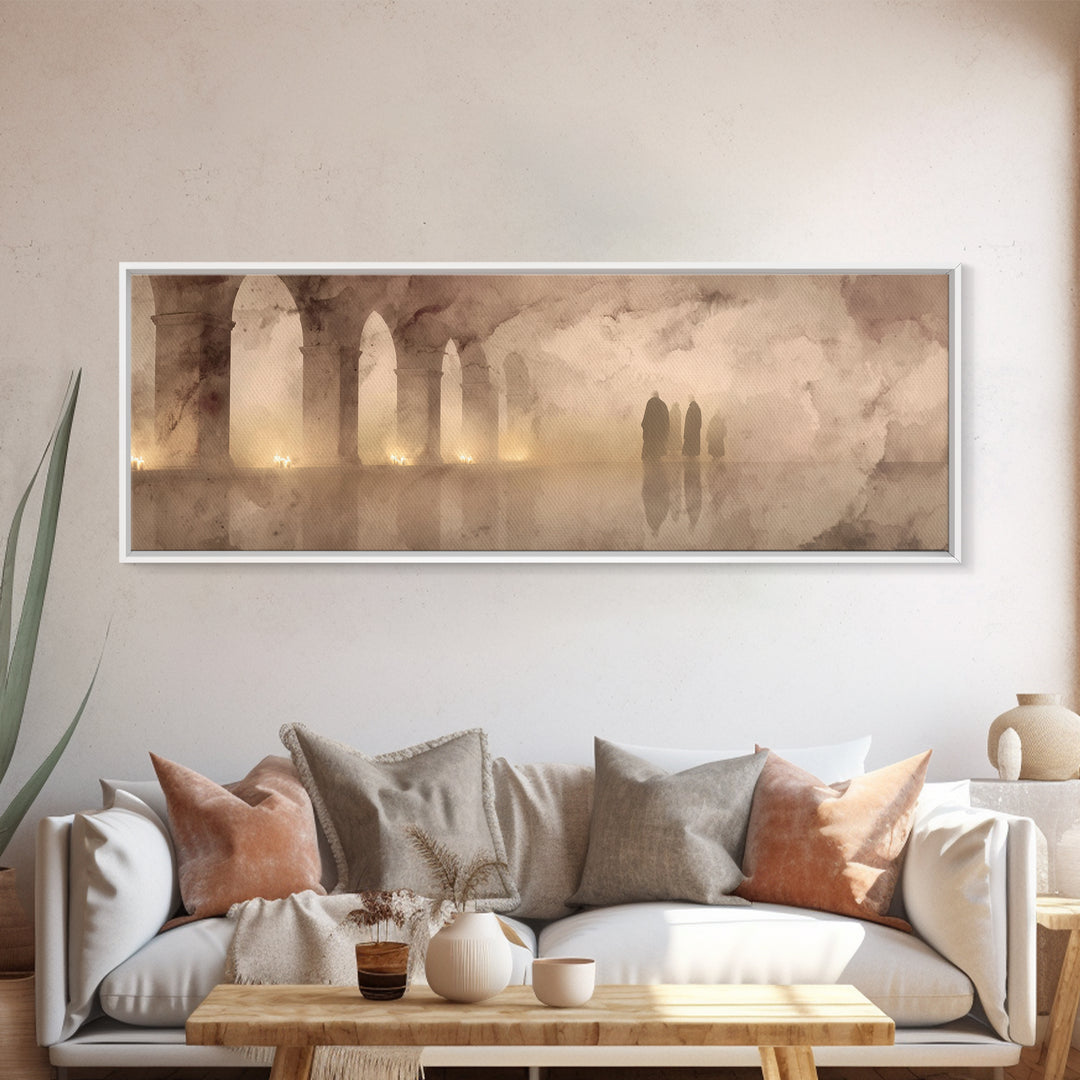 Deserted Cloister, Framed Canvas Print, Christian Art Print, Panoramic Art, Christian Wall Art, Christmas Art, Christian Christmas Decor