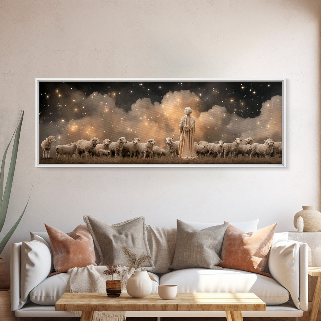 Shepherd’s Wonder – Framed Canvas Print – Christian Christmas Art – Panoramic Wall Art – Christian Art Canvas – Jesus Art Print – Christmas