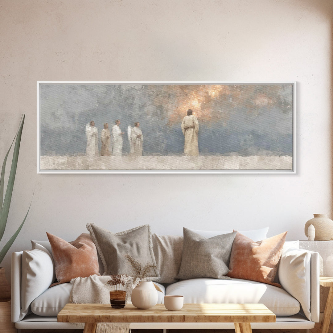 Divine Watchers, Framed Canvas Print, Panoramic Painting, Christian Wall Art, Jesus Art Print, Christian Christmas Art, Christian Decor