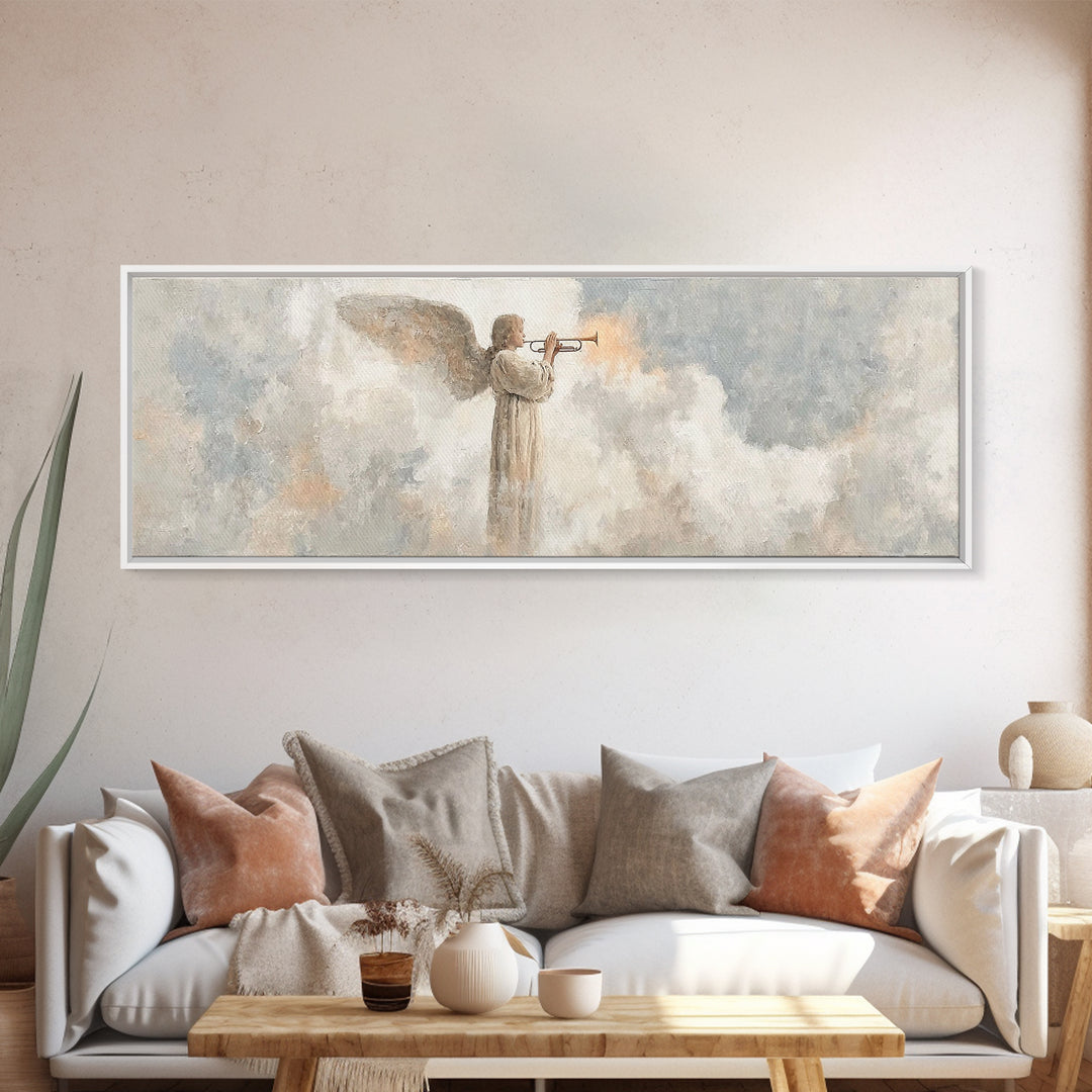 Trumpet Of Dawn – Framed Canvas Print – Panoramic Frame – Christian Art Canvas – Christian Wall Art – Christmas Art – Christian Gifts