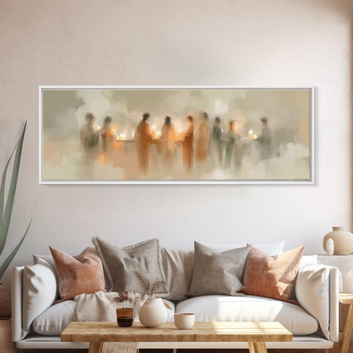 Silent Lantern Line – Framed Canvas Print – Christian Wall Art – Panoramic Painting – Christian Art Canvas – Faith Art – Christmas Art