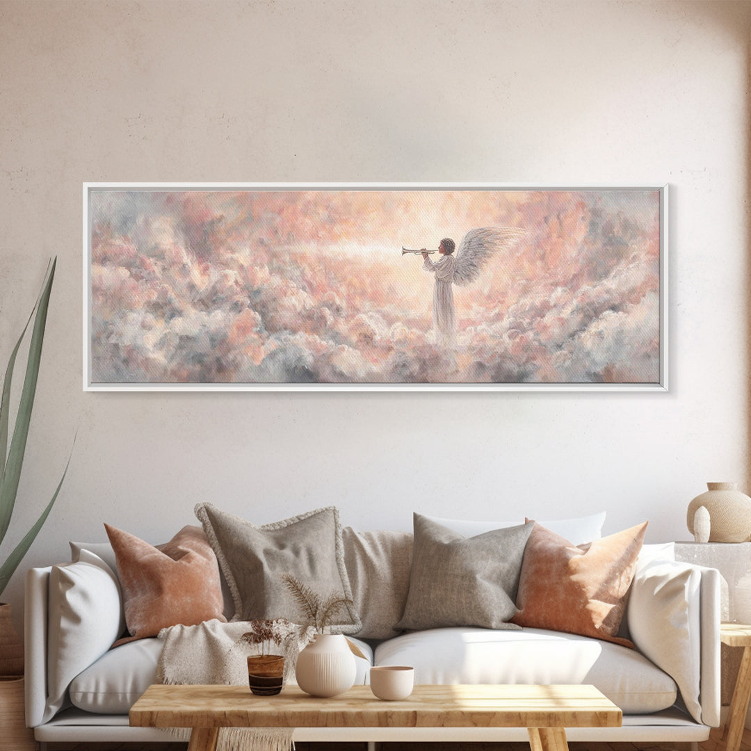 Heavenly Herald, Framed Canvas Print, Christian Wall Art, Christian Art Canvas, Panoramic Art, Christian Painting, Christmas Art