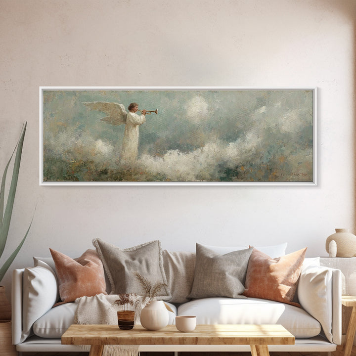 Angelic Proclamation | Framed Canvas Print | Christian Art Canvas | Panoramic Wall Art | Christian Painting | Christmas Art | Christian Dec