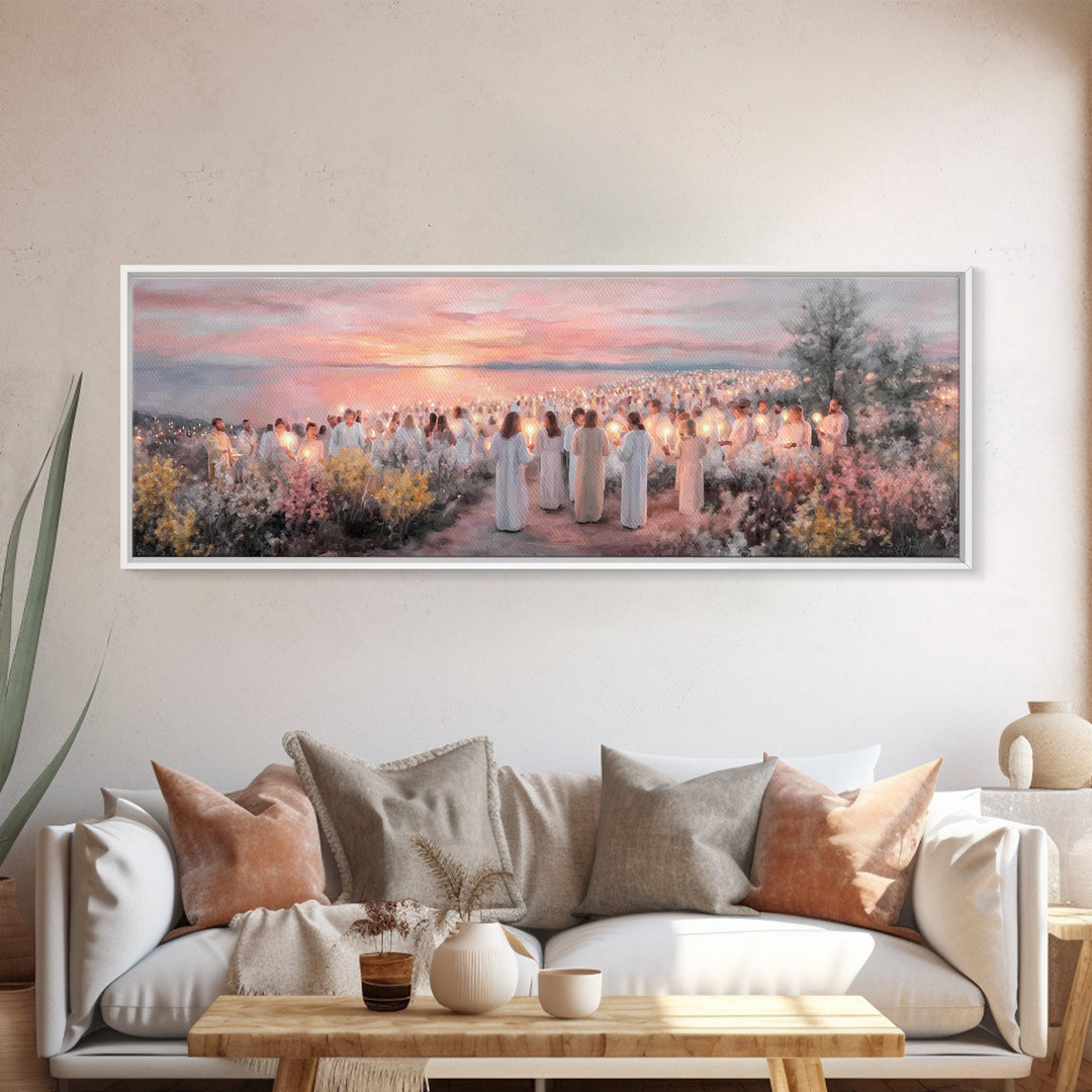 Evening Vigil, Framed Canvas Print, Christian Art Canvas, Panoramic Painting, Christmas Art, Christian Painting, Christian Wall Art