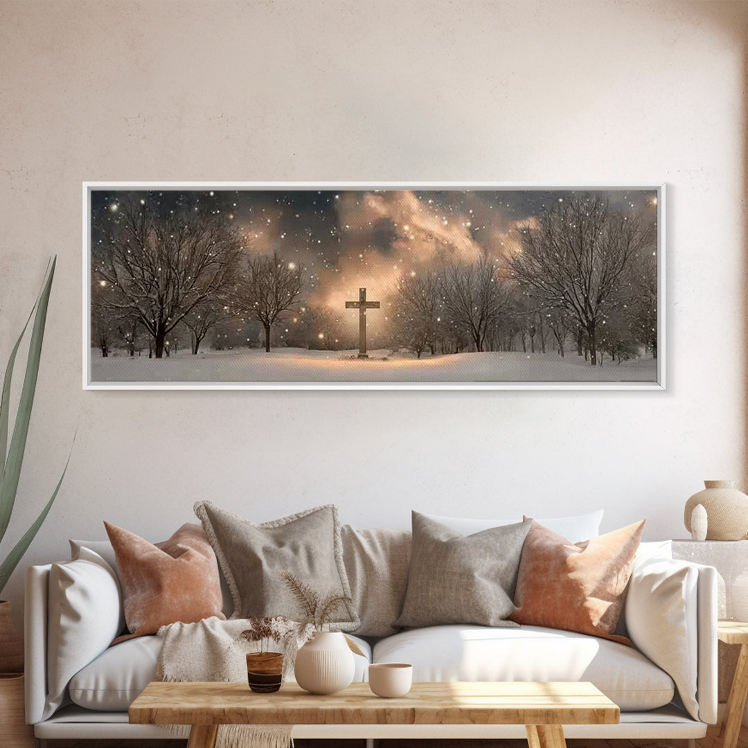 Snowfall Of Grace | Framed Canvas Print | Christian Art Canvas | Panoramic Wall Art | Christian Art | Christian Painting | Christian Gift