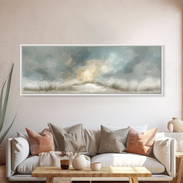 Heavenly Snow Path | Framed Canvas Print | Panoramic Painting | Christian Art | Christian Art Canvas | Jesus Painting | Christmas Art
