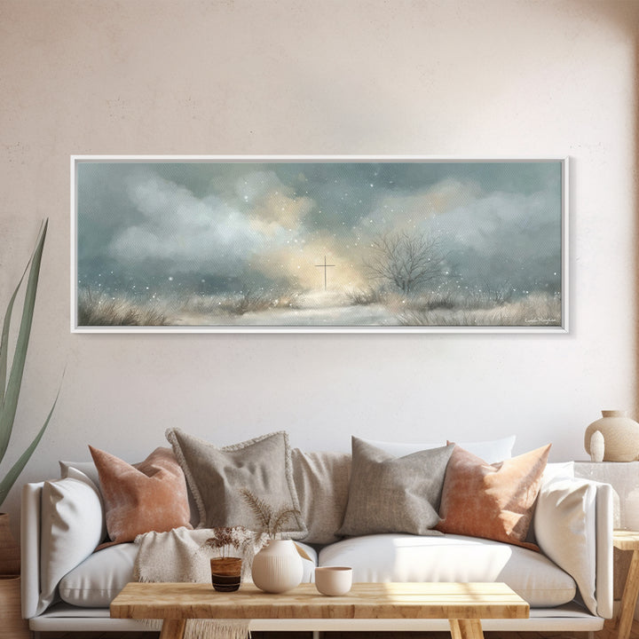 Morning Of Peace, Framed Canvas Print, Panoramic Wall Art, Christian Art, Christian Painting, Christian Art Canvas, Christmas Art