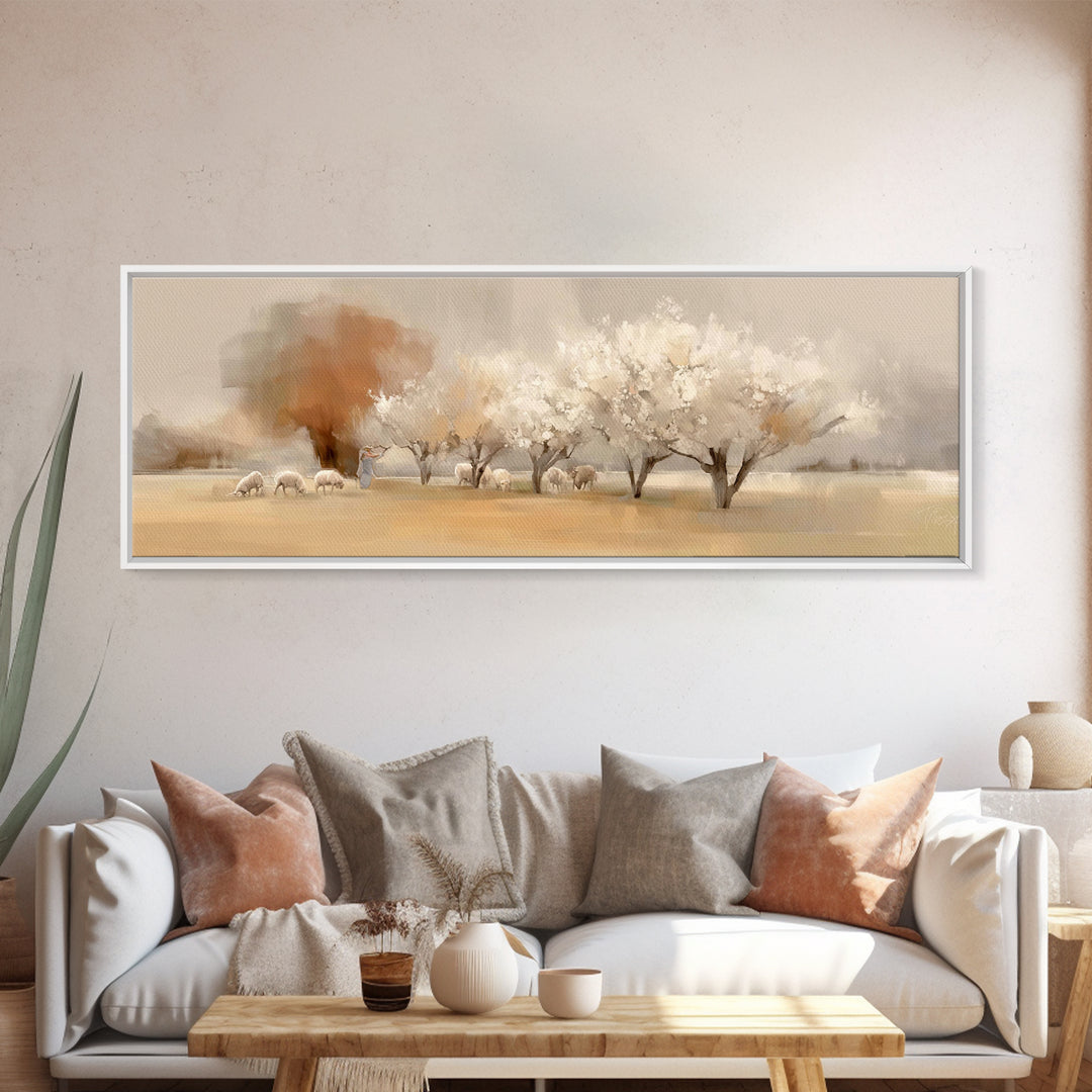 Eternal Shepherd Glow | Framed Canvas Print | Christian Art | Panoramic Print | Jesus Painting | Christmas Art | Christian Wall Art