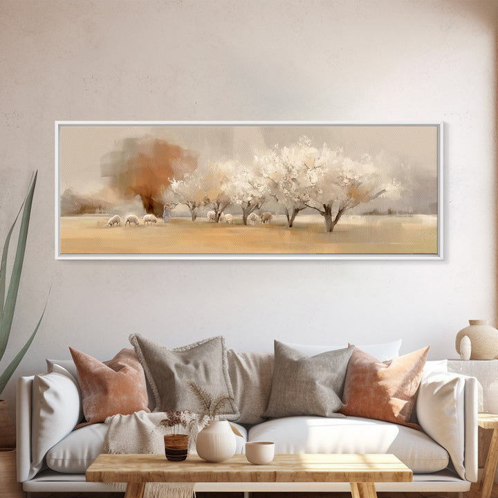 Eternal Shepherd Glow | Framed Canvas Print | Christian Art | Panoramic Print | Jesus Painting | Christmas Art | Christian Wall Art