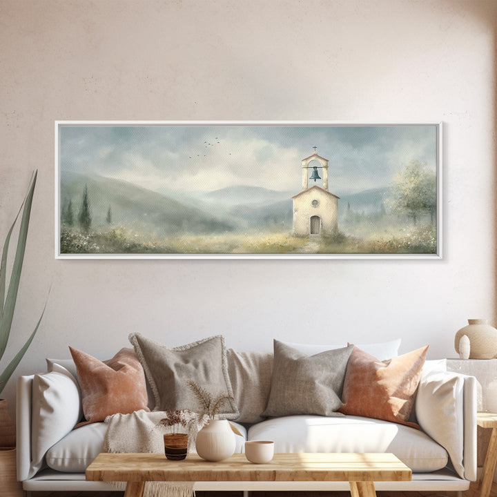 Chapel Morning Light - Framed Canvas Print - Christian Wall Art - Christian Art Canvas - Panoramic Art - Christian Painting - Christmas Art