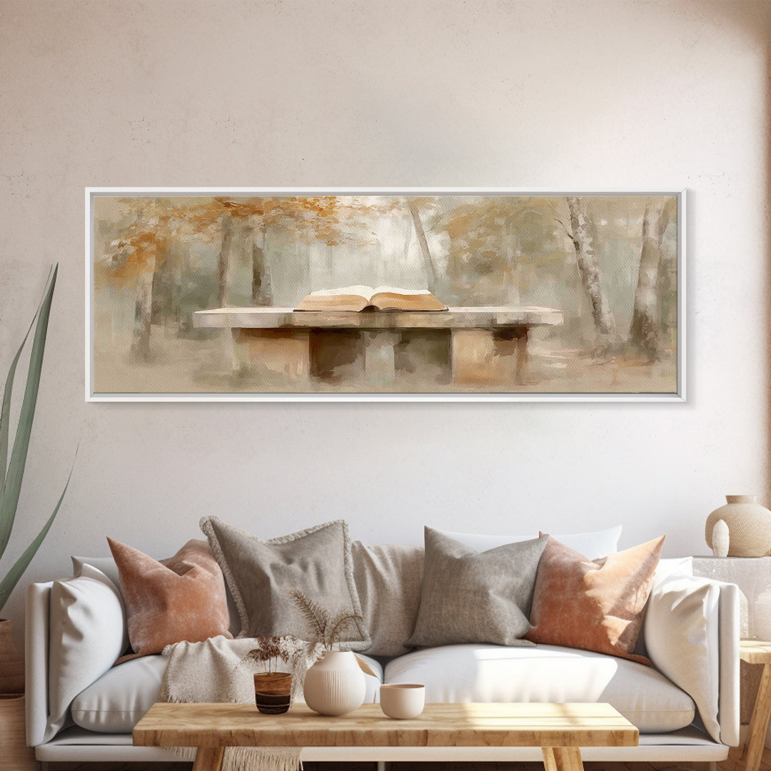 Woodland Gospel Peace, Framed Canvas Print, Christian Wall Art, Panoramic Print, Christian Art Canvas, Christmas Art, Christian Painting