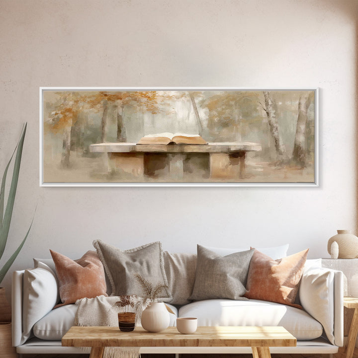 Woodland Gospel Peace, Framed Canvas Print, Christian Wall Art, Panoramic Print, Christian Art Canvas, Christmas Art, Christian Painting