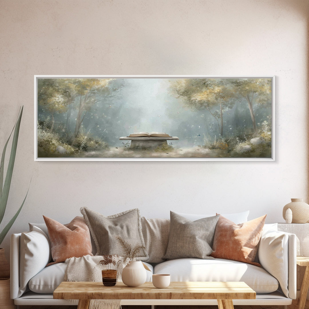 Heavenly Scripture Glow, Framed Canvas Print, Panoramic Wall Art, Christian Art Canvas, Christian Painting, Christian Wall Art, Christmas A
