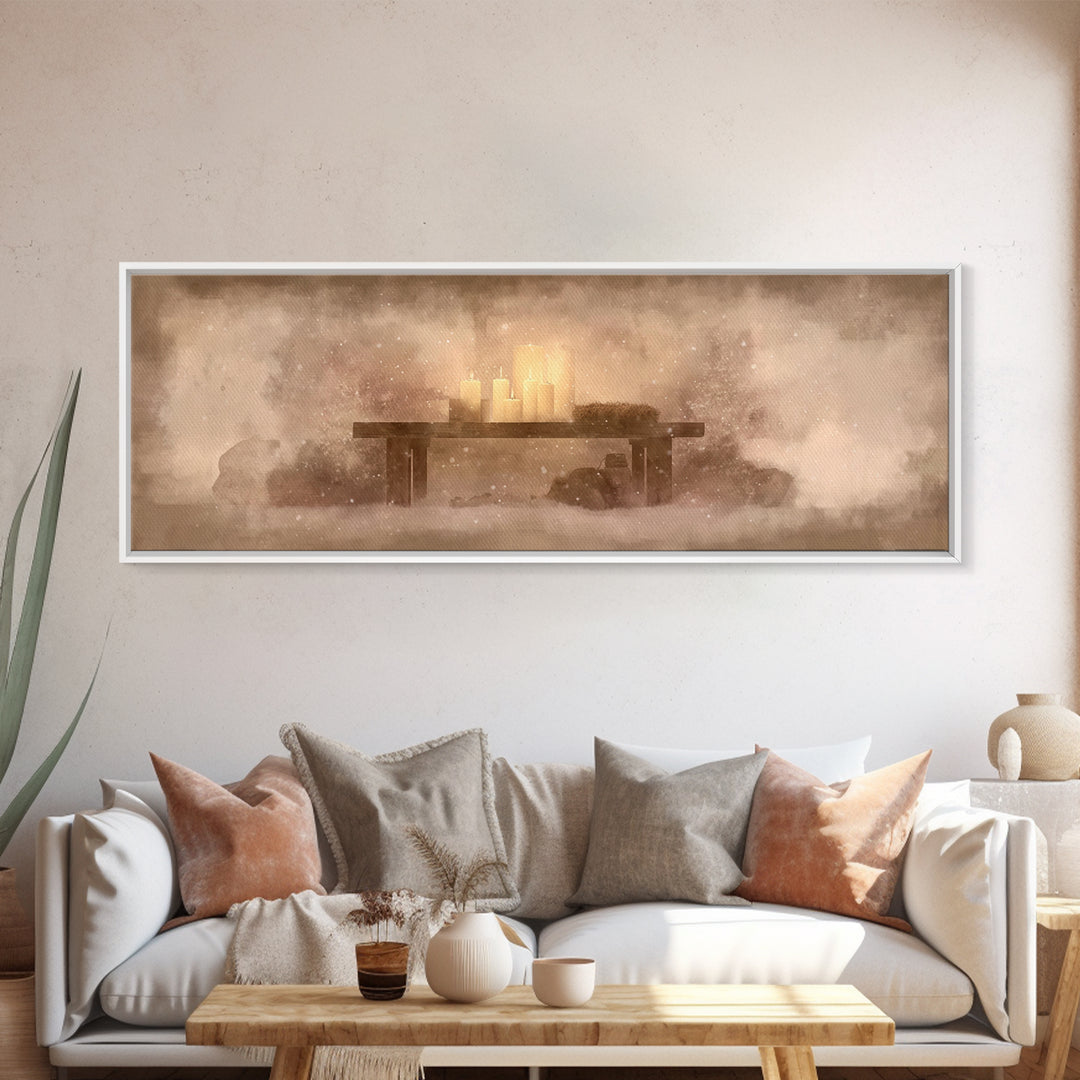 Silent Manger Glow – Framed Canvas Print – Panoramic Art – Christian Wall Art – Christian Art Canvas – Christmas Art – Christian Christmas