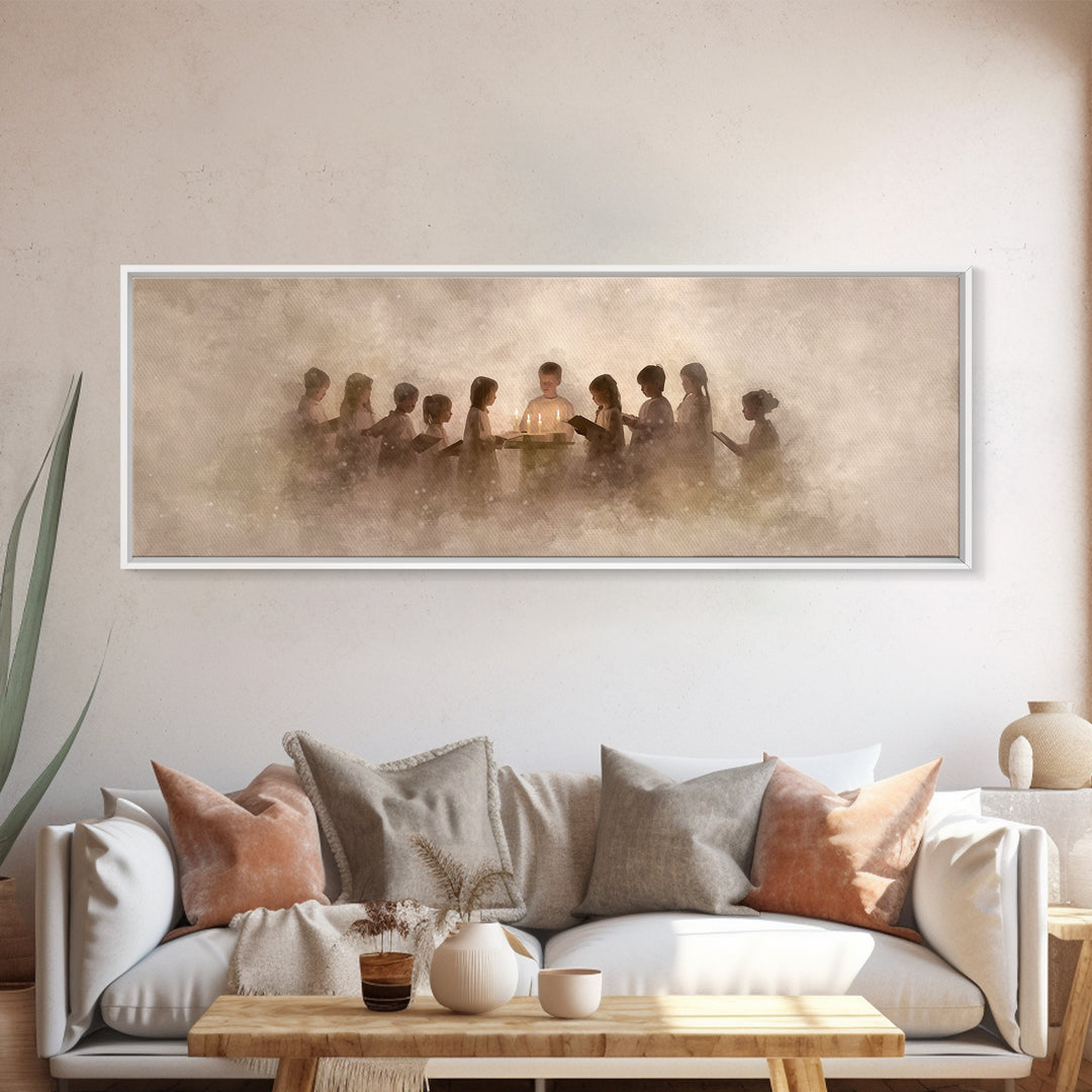 Candle Choir Blessing | Framed Canvas Print | Panoramic Wall Art | Christian Art Canvas | Christian Painting | Christmas Art | Christian Wa