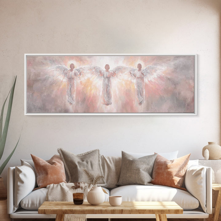 Radiant Angel Trio – Framed Canvas Print – Panoramic Wall Art – Christian Art Canvas – Christian Painting – Christmas Art – modern Christia