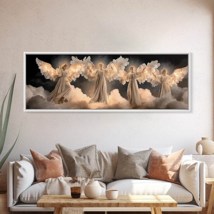Radiant Angel Assembly – Framed Canvas Print – Christian Art Canvas – Christian Wall Art – Panoramic Painting – Christmas Wall Art – Christ