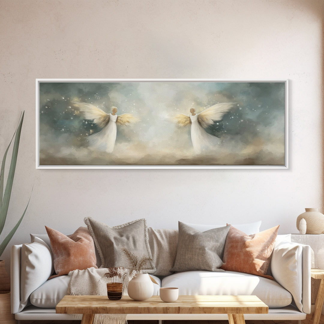 Glory Among Clouds | Framed Canvas Print | Christian Wall Art | Panoramic Art | Christian Art Canvas | Christmas Art | Modern Christian Art