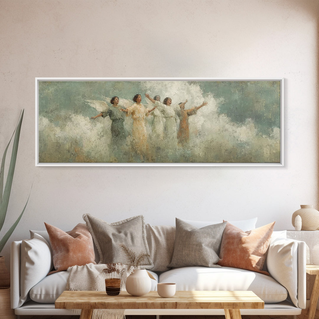 Angelic Light Chorus, Framed Canvas Print, Christian Art Print, Panoramic Print, Christian Wall Art, Christmas Canvas Wall Art, Christian D