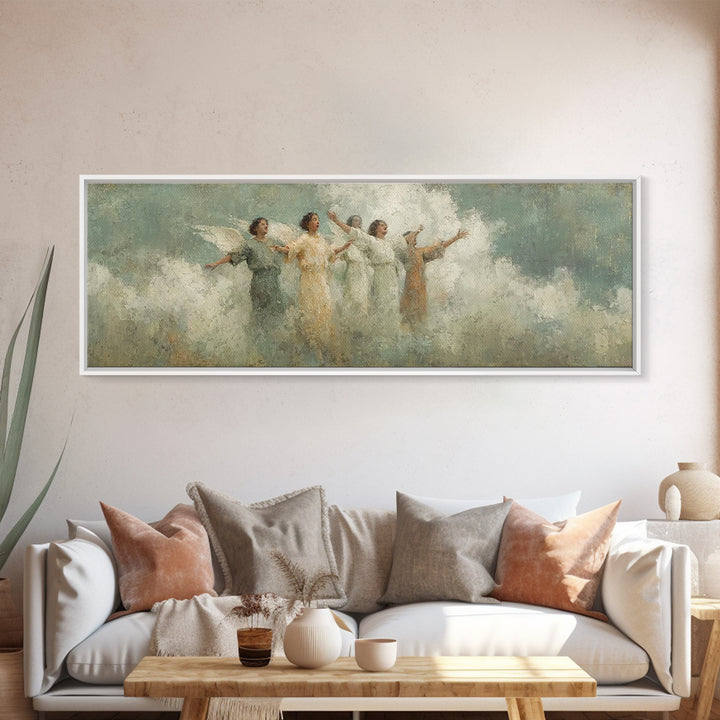 Angelic Light Chorus, Framed Canvas Print, Christian Art Print, Panoramic Print, Christian Wall Art, Christmas Canvas Wall Art, Christian D