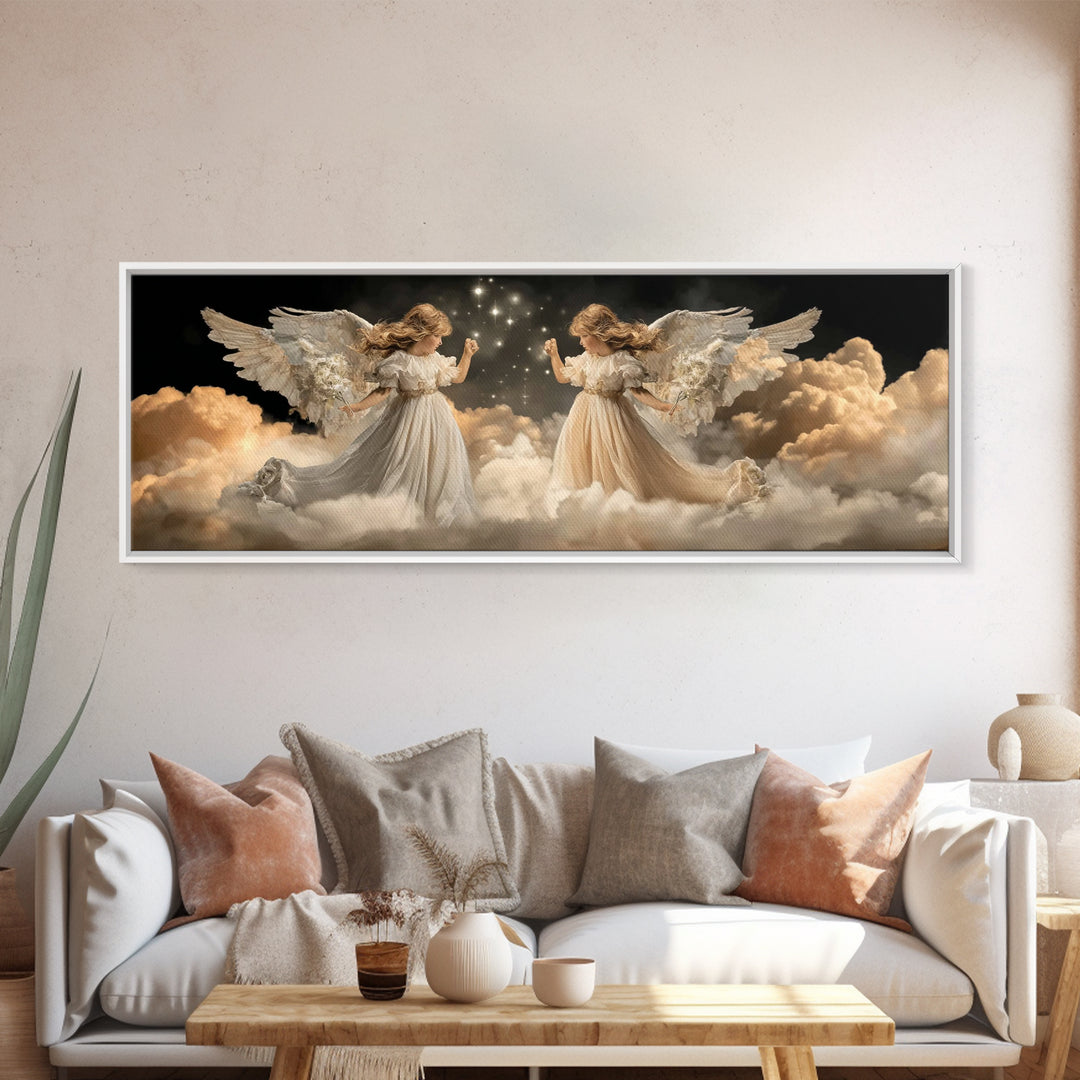 Cloudborne Messengers – Framed Canvas Print – Vintage Christian Art – Christian Wall Art – Panoramic Wall Art – Christmas Art – Christian A