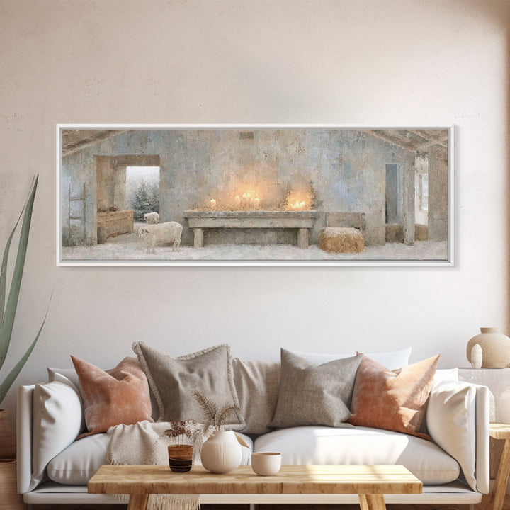 Shepherds’ Quiet Shelter | Framed Canvas Print | Panoramic Art | Christian Wall Art | Christian Art Canvas | Christmas Art | Christian Chri