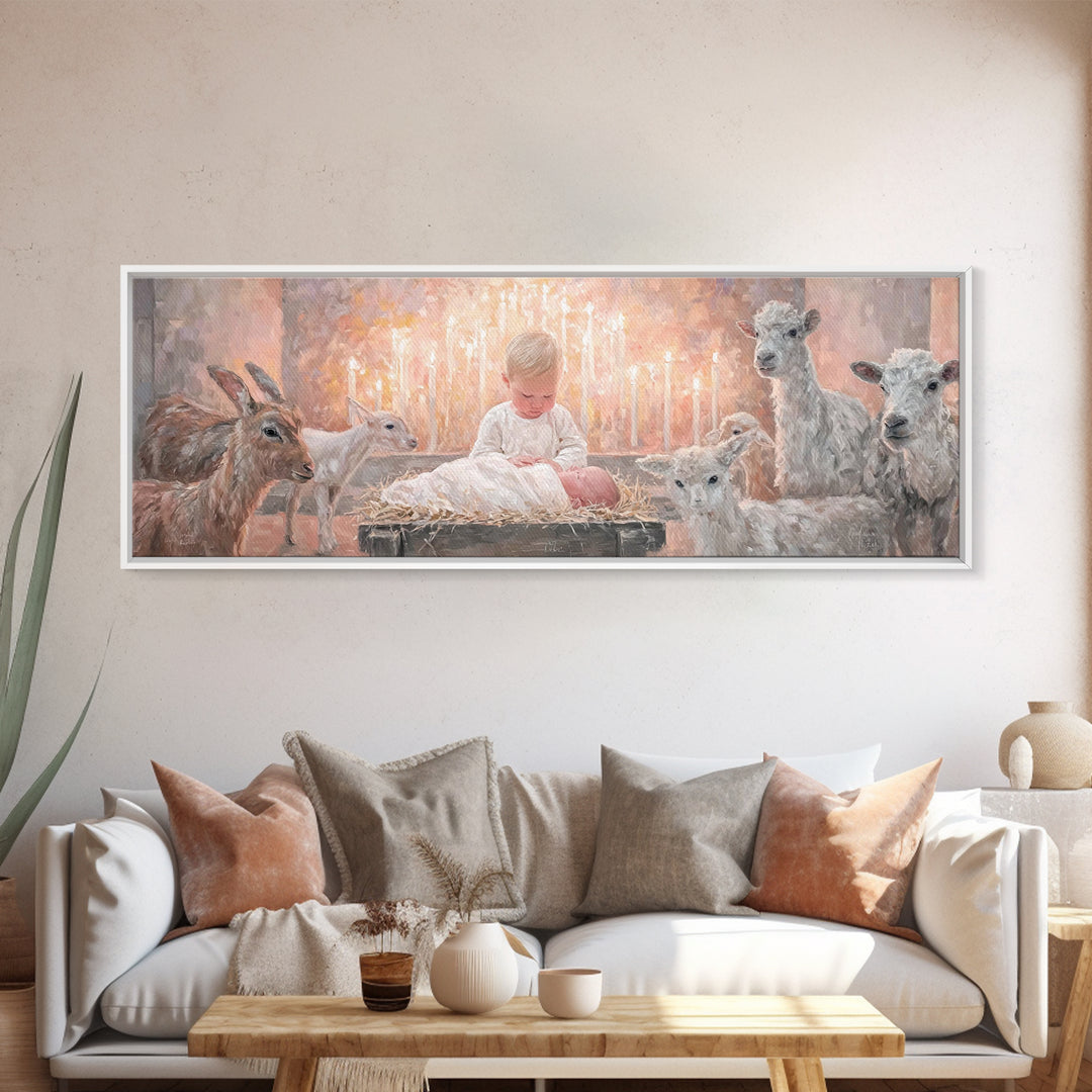 Infant Light Blessing – Framed Canvas Print – Christian Art Canvas – Panoramic Painting – Christmas Wall Art – Christian Art – Christmas Ar