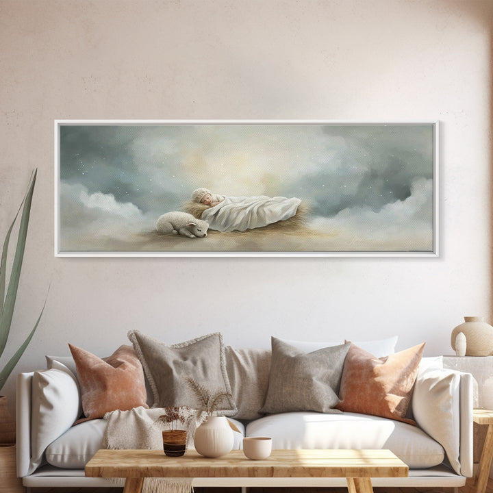 Heaven’s Quiet Rest – Framed Canvas Print – Panoramic Painting – Christian Wall Art – Christmas Art – Christian Art Canvas – Subtle Christi
