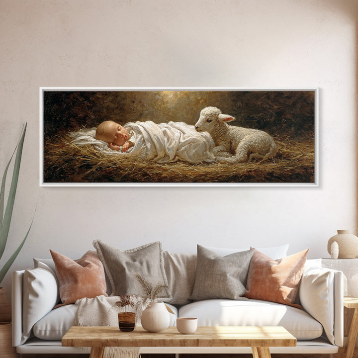 Lamb of Promise | Framed Canvas Print | Christian Art Canvas | Panoramic Frame | Christmas Art | Christian Wall Art | Christian Art